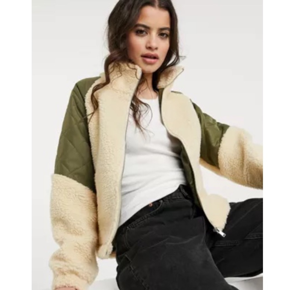 JDY Mixed Teddy Jacket in Cream